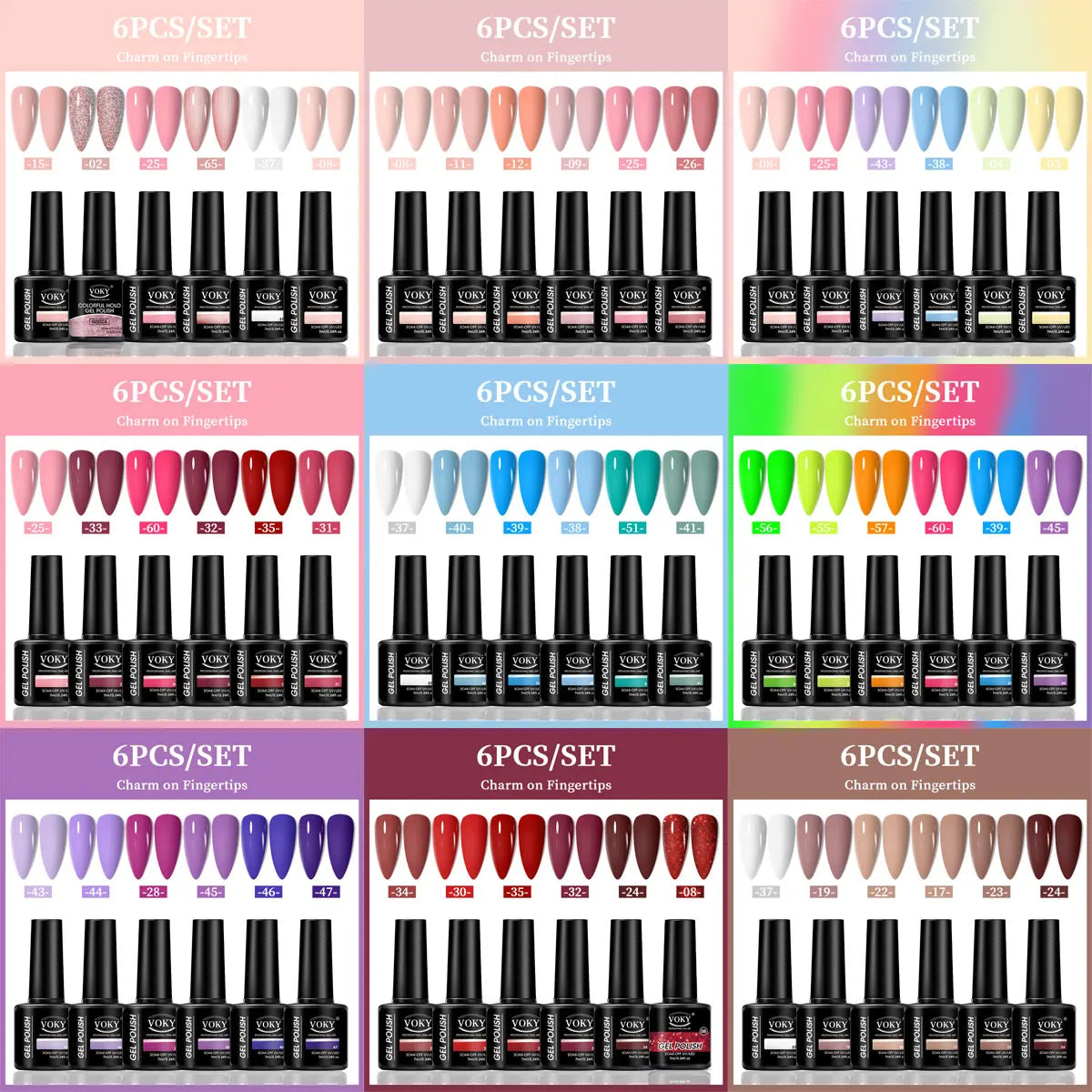 VOKY Juego de 6 piezas de gel para uñas, gel para uñas de moda de temporada, el regalo perfecto para que las damas durante los festivales