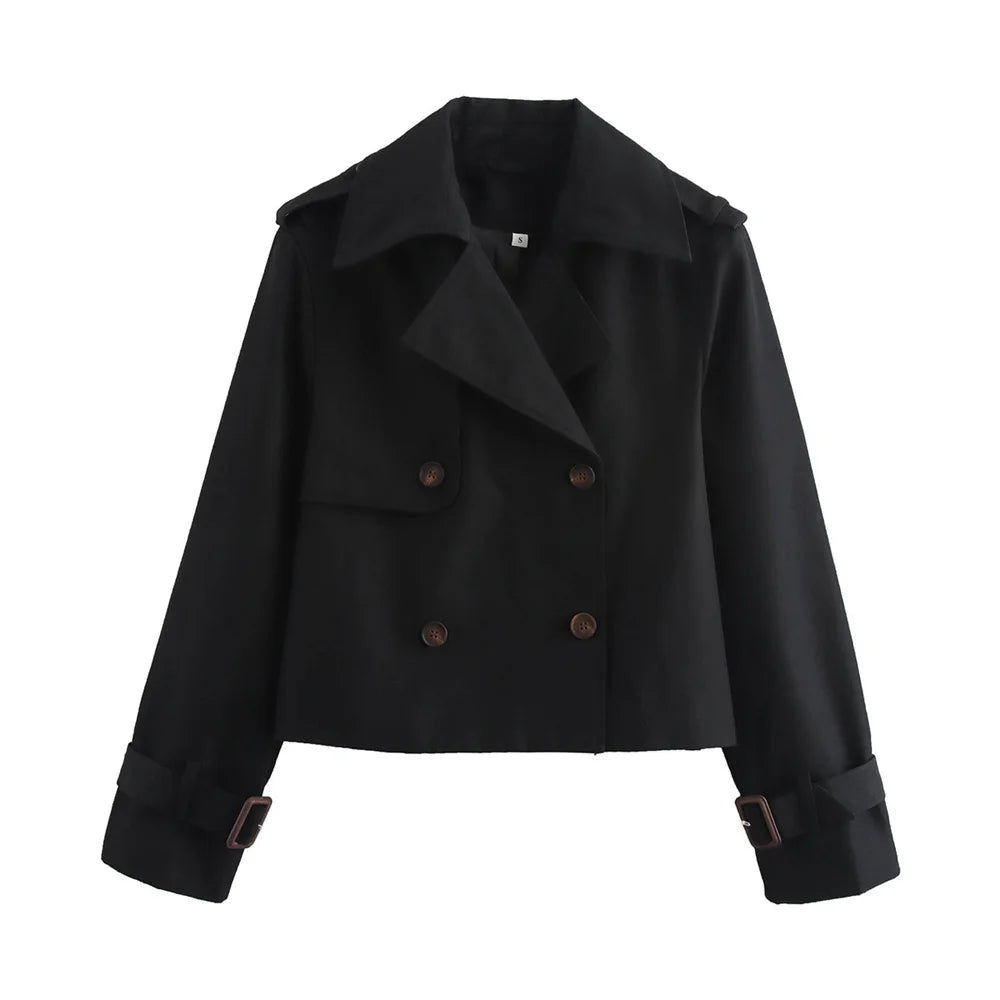 Gabardina recortada Vintage para mujer, chaqueta de primavera y otoño, ropa de calle para mujer, Top de manga larga con doble botonadura, trajes de abrigo elegantes para mujer