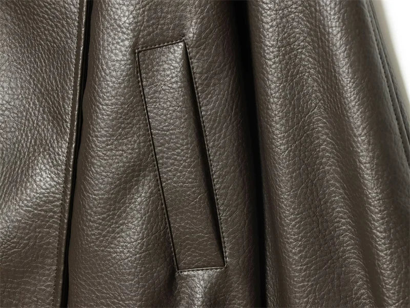 Chaqueta de Mujer Otoño 2026, Nueva Chaqueta Negra de Manga Larga de Cuero Sintético con Textura Granulada, Estilo Motociclista, a la Moda y con Personalidad