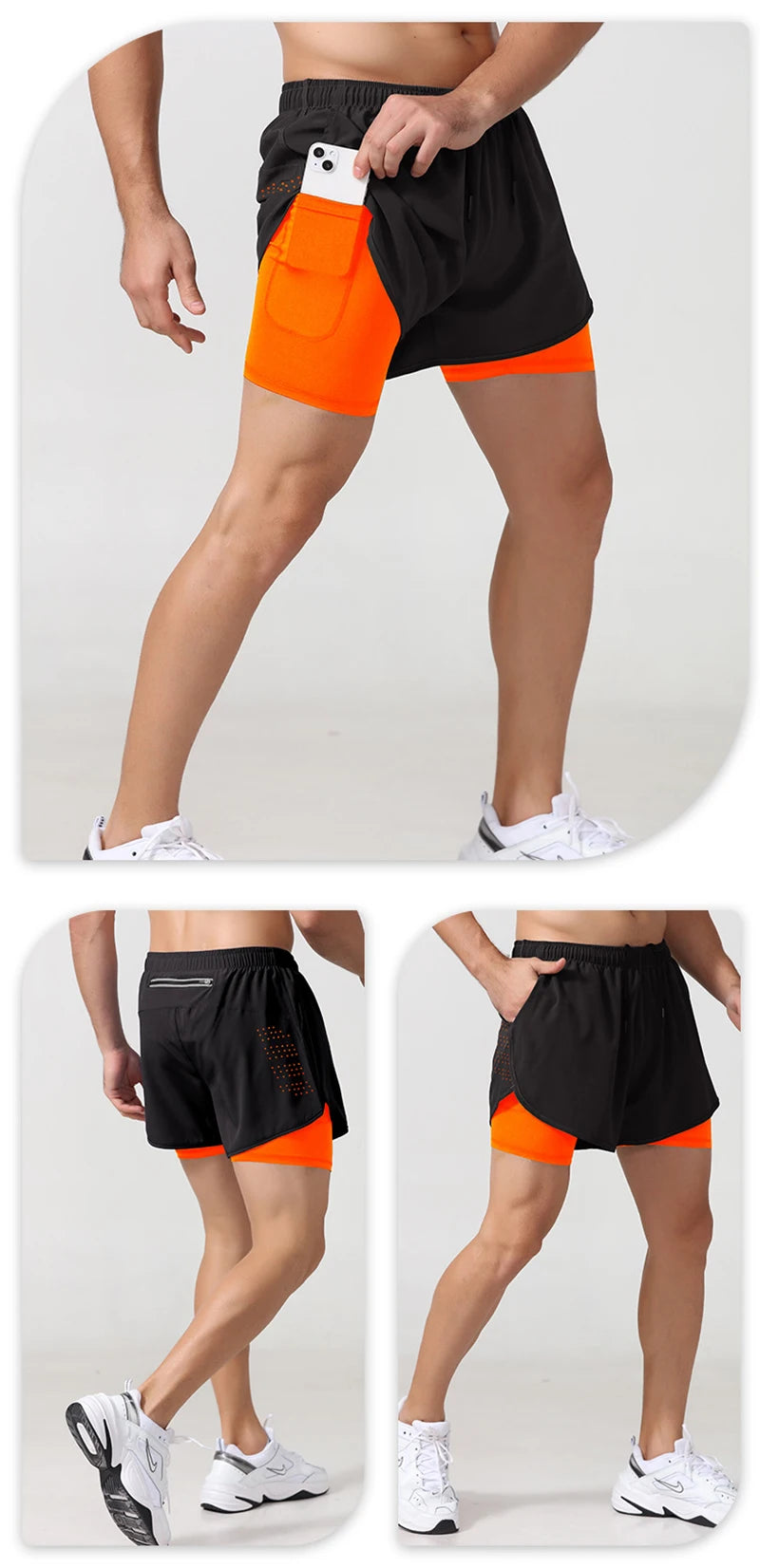 Pantalones cortos para correr para hombre, pantalones cortos negros de doble capa para Fitness de secado rápido, nuevos pantalones cortos deportivos para entrenamiento y culturismo