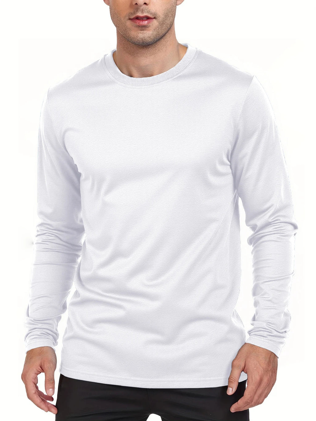 Camisetas de manga larga para hombre, camisetas informales con cuello redondo que absorben la humedad, camisetas deportivas cómodas y versátiles para hombre