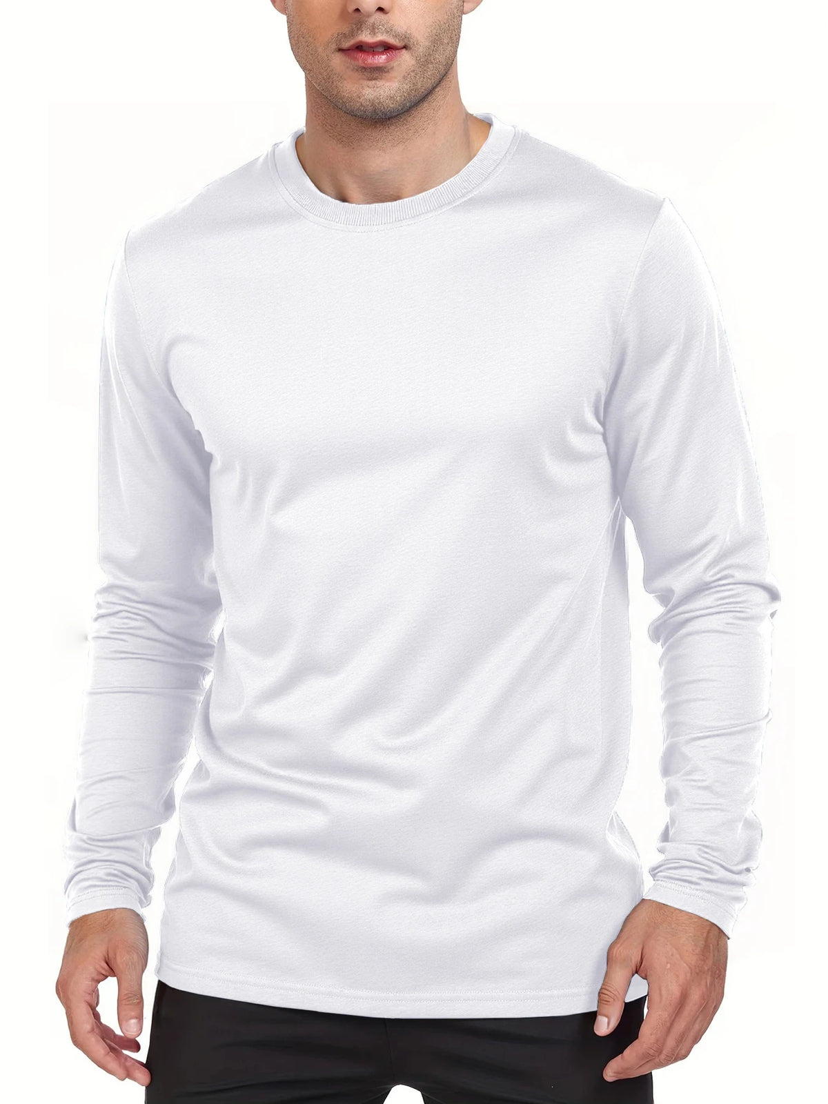 Camisetas de manga larga para hombre, camisetas informales con cuello redondo que absorben la humedad, camisetas deportivas cómodas y versátiles para hombre
