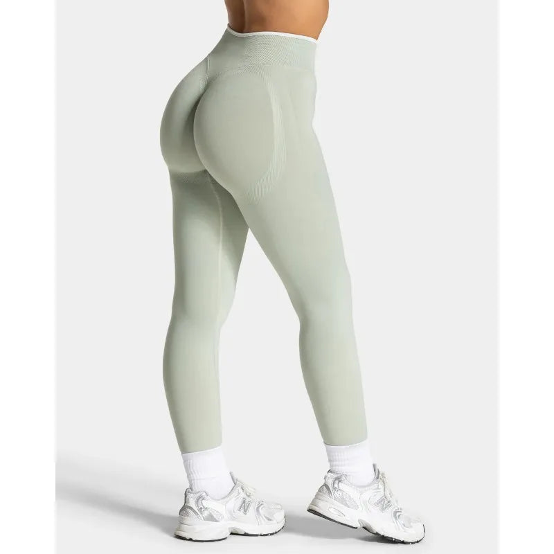 Nuevos leggings de yoga para mujer con bloques de color, mallas sin costuras de punto, cintura alta, efecto levantacola, para gimnasio y entrenamiento, con borde blanco, leggings deportivos.