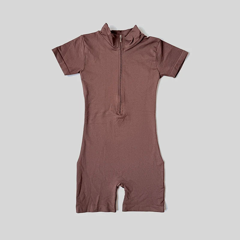 Mono de manga corta con cremallera para mujer, ropa deportiva para gimnasio, Fitness, monos deportivos, ropa de entrenamiento a la moda para correr, verano