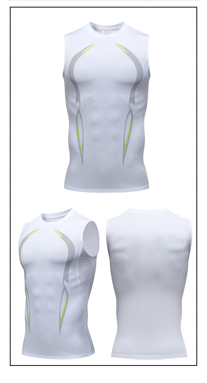 Camiseta de Compresión sin Mangas para Hombre, Ropa Deportiva de Secado Rápido con Estampado, Chaleco Deportivo Masculino para Fitness, Culturismo y Entrenamiento Muscular