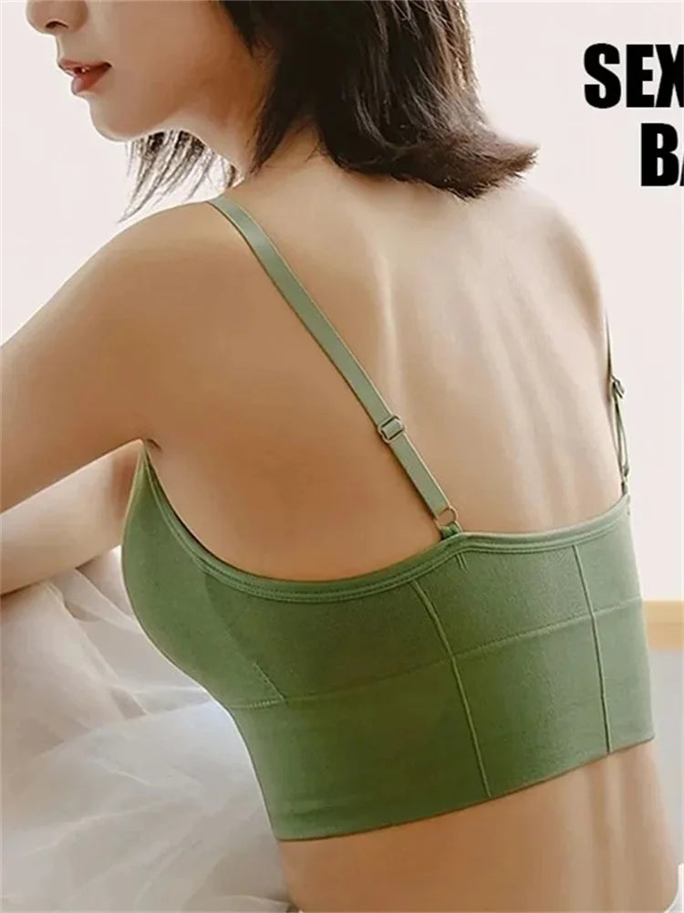 Ropa deportiva sin espalda para mujer, Sujetador deportivo para gimnasio, ropa interior sin costuras para mujer, correa ajustable para el hombro, chaleco de Yoga acolchado interior, Bralette