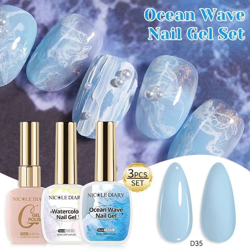 Esmalte de uñas en gel NICOLE DAIRY 15ml, efecto olas de mar, color blanco, para manicura de verano, barniz de uñas UV LED, gel removible para decoración de uñas.