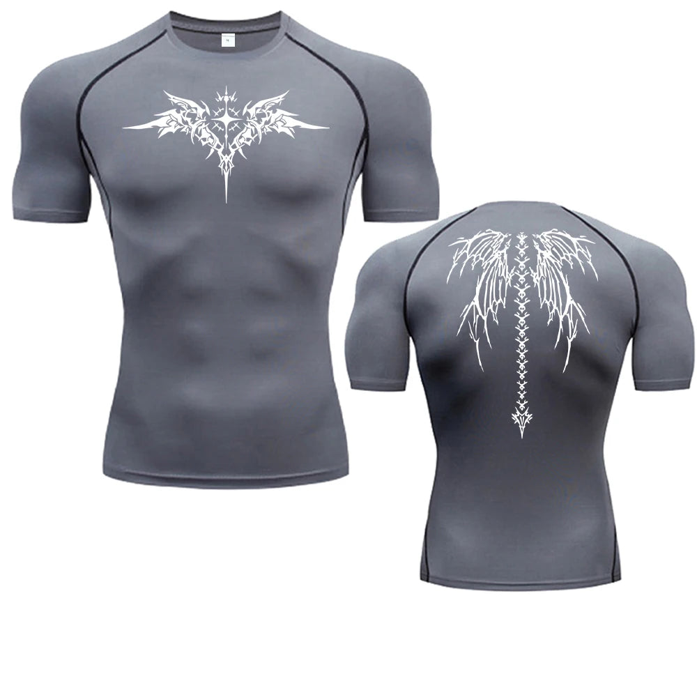 Camiseta de compresión con estampado de Anime para hombre, camiseta para correr, ropa deportiva de secado rápido para gimnasio, camisetas transpirables de manga corta