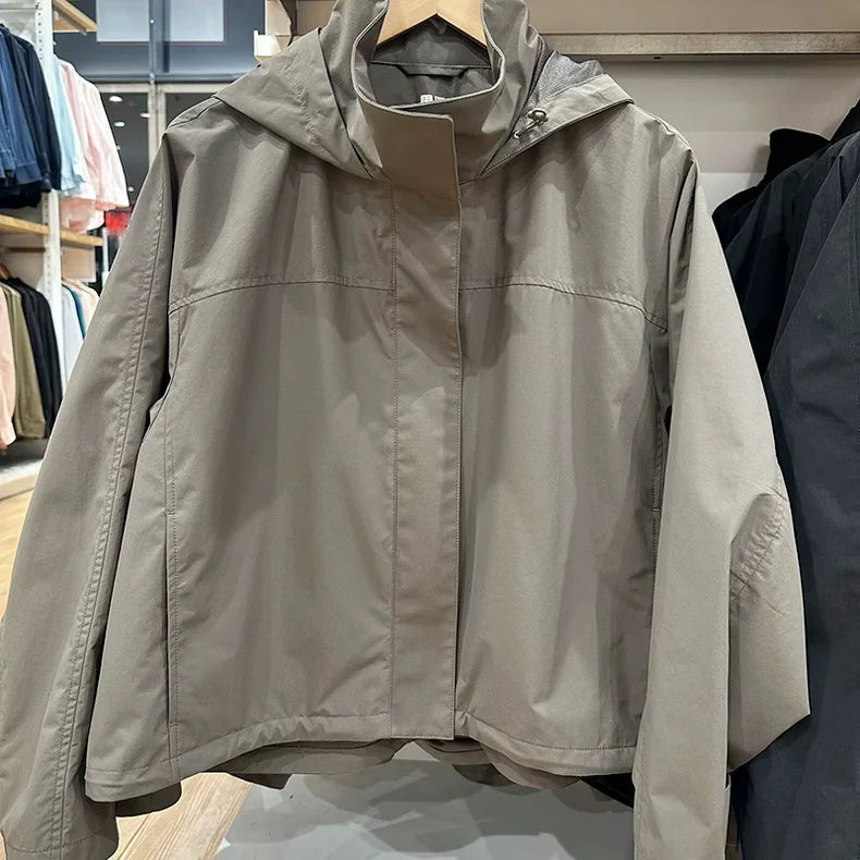 Chaqueta Cortavientos de Primavera y Otoño para Mujer, Chaqueta con Capucha de Alta Calidad, Chaqueta con Cuello Alto, Abrigo Urbano para Mujer