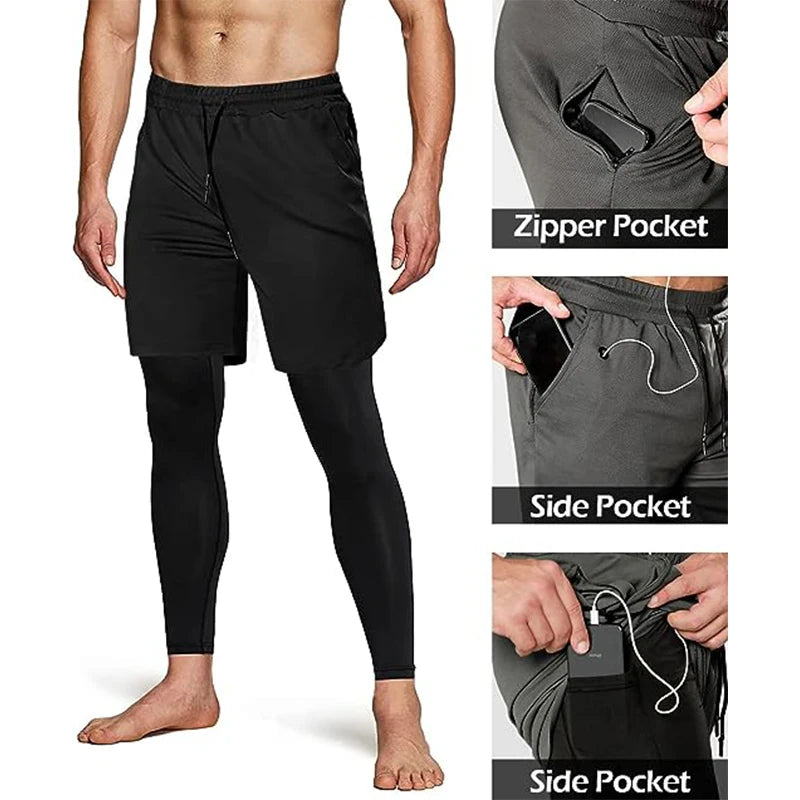 Pantalones deportivos para hombre, chándales atléticos de entrenamiento 2 en 1, ropa deportiva, pantalones de entrenamiento para hombre, pantalones para correr, gimnasio, Fitness, pantalones para correr para hombre
