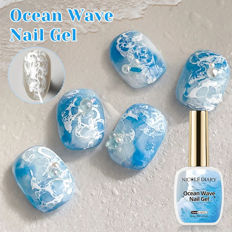 Esmalte de uñas en gel NICOLE DAIRY 15ml, efecto olas de mar, color blanco, para manicura de verano, barniz de uñas UV LED, gel removible para decoración de uñas.