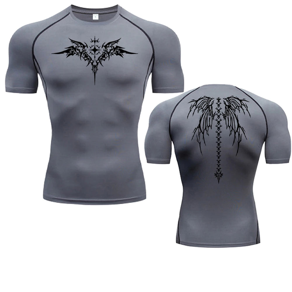 Camiseta de compresión con estampado de Anime para hombre, camiseta para correr, ropa deportiva de secado rápido para gimnasio, camisetas transpirables de manga corta