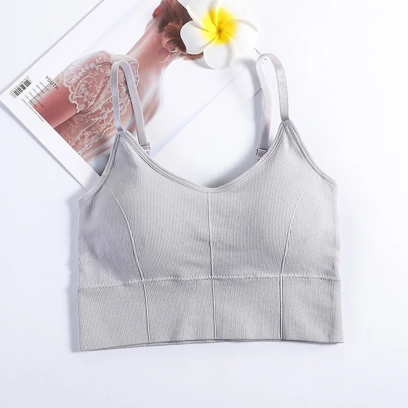 Ropa deportiva sin espalda para mujer, Sujetador deportivo para gimnasio, ropa interior sin costuras para mujer, correa ajustable para el hombro, chaleco de Yoga acolchado interior, Bralette