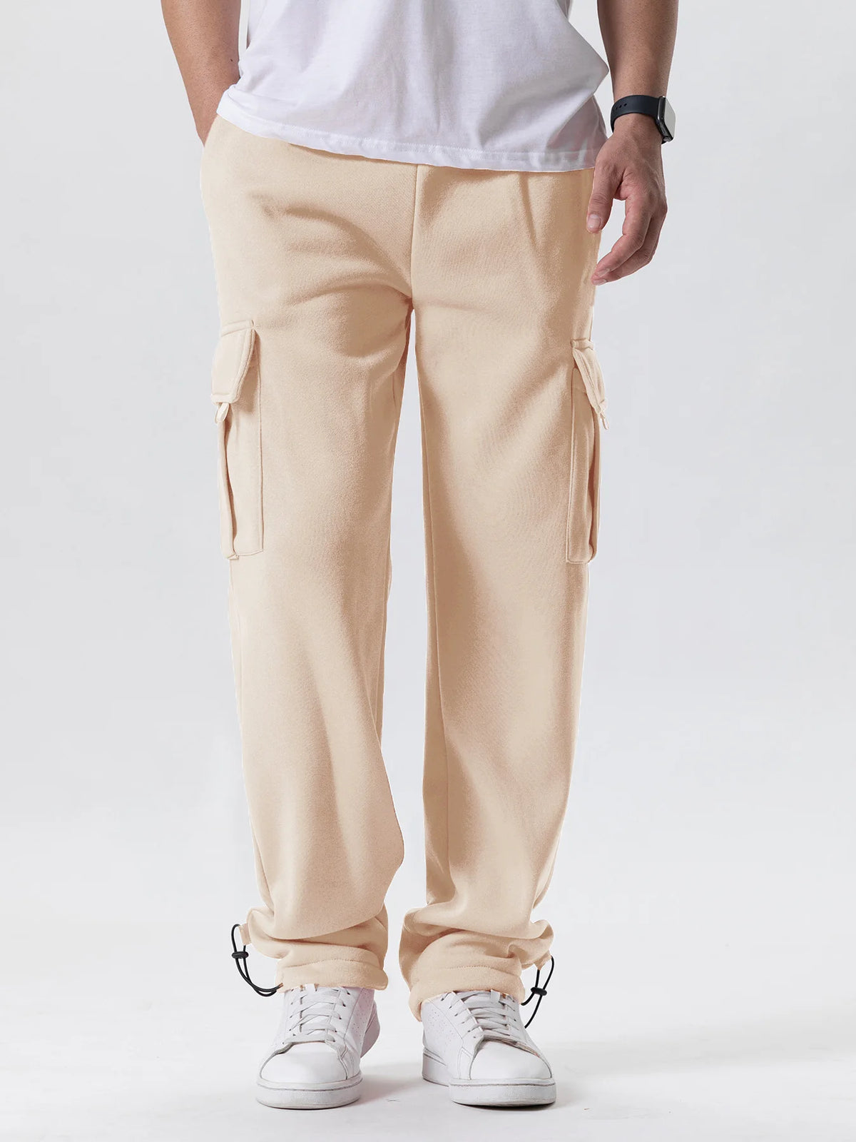 Pantalones de chándal de Ajuste Recto para hombre, ropa de calle para deportes y Joggers, pantalones largos holgados de gran tamaño con cordón, pantalones con múltiples bolsillos