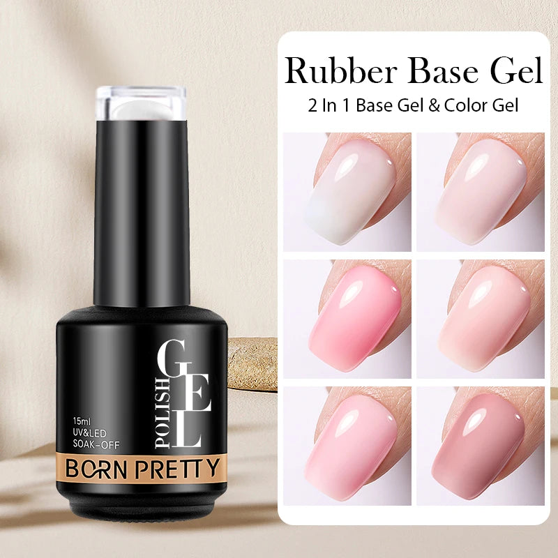 BORN PRETTY-esmalte de uñas en Gel con Base de goma, color rosa lechoso, brillo, barniz semipermanente de 15ml, Gel LED UV autonivelante
