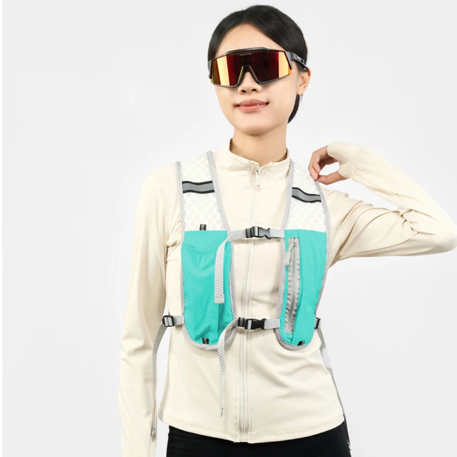 Chaleco de almacenamiento para correr en bicicleta, chaleco ligero para correr, paquete de pecho de agua de hidratación reflectante con bolsillo de almacenamiento para teléfono