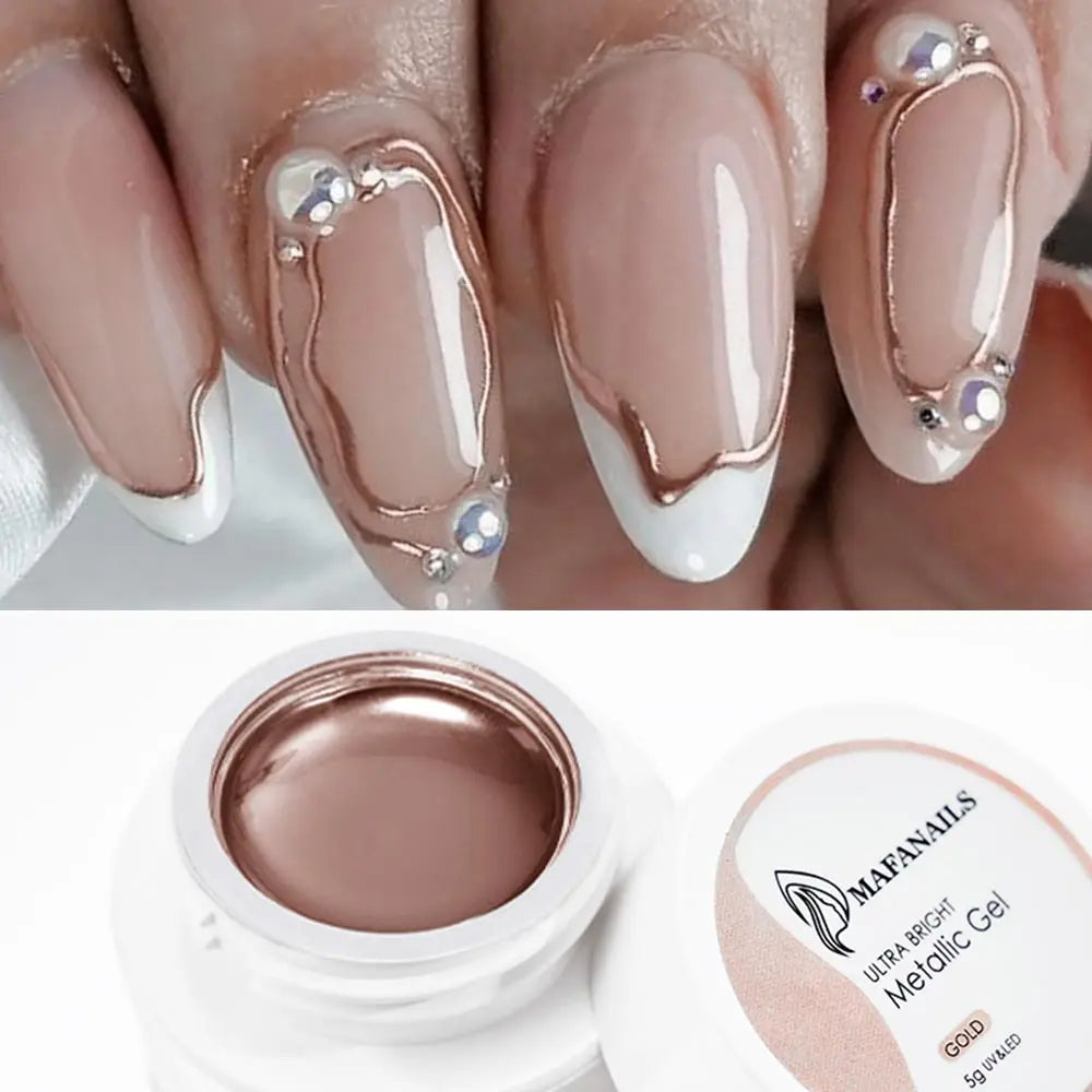 Esmalte de revestimiento de Gel para uñas con pintura metálica dorada, pintura con efecto espejo de Metal 3D, dibujo de Gel para uñas, pincel incorporado, Gel cromado UV