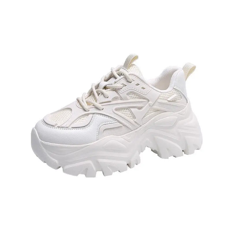 Nuevos zapatos deportivos de plataforma a la moda para mujer, zapatillas gruesas informales negras de verano 20224, zapatos de plataforma de cuero de malla para mujer