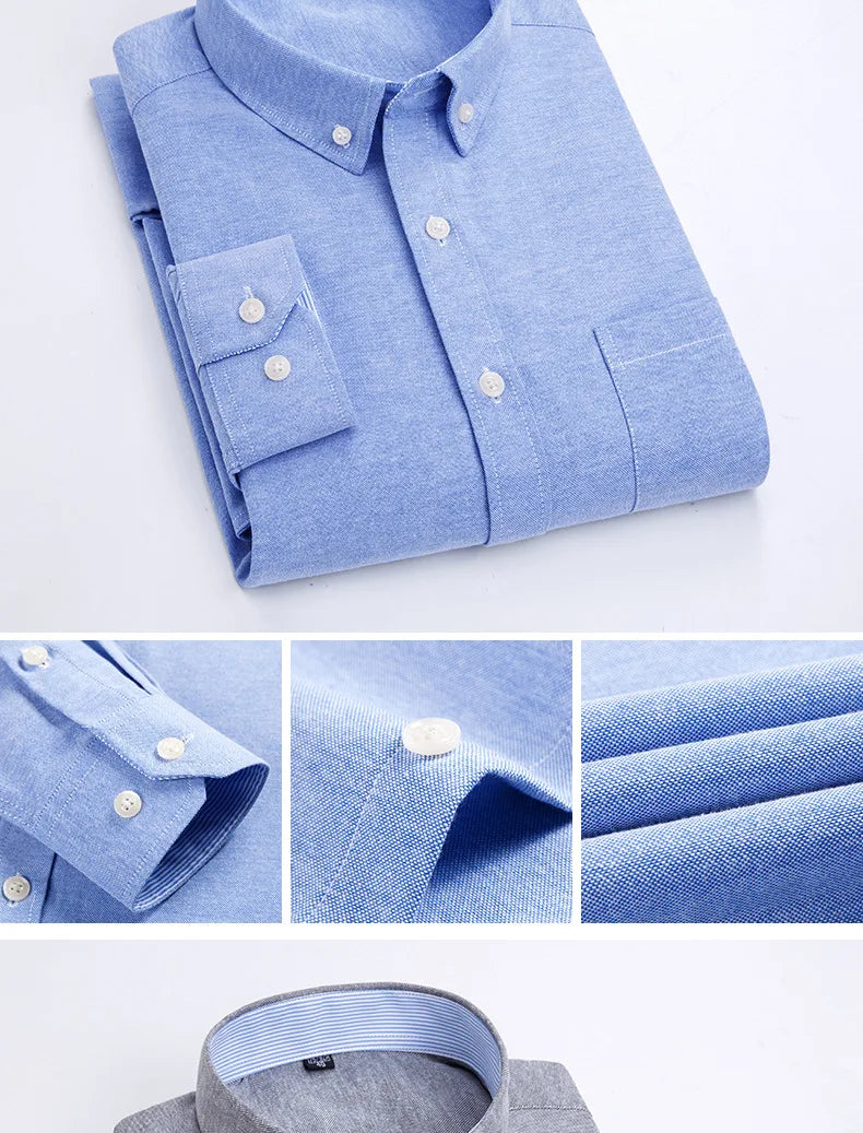 Camisa de Manga Larga para Hombre, Primavera, Verano, Otoño, Invierno, Oxford, Tejido Oxford, Corte Slim, Sin Plancha, Cómoda, Suave, Informal, a la Moda, Sencilla, para el Trabajo