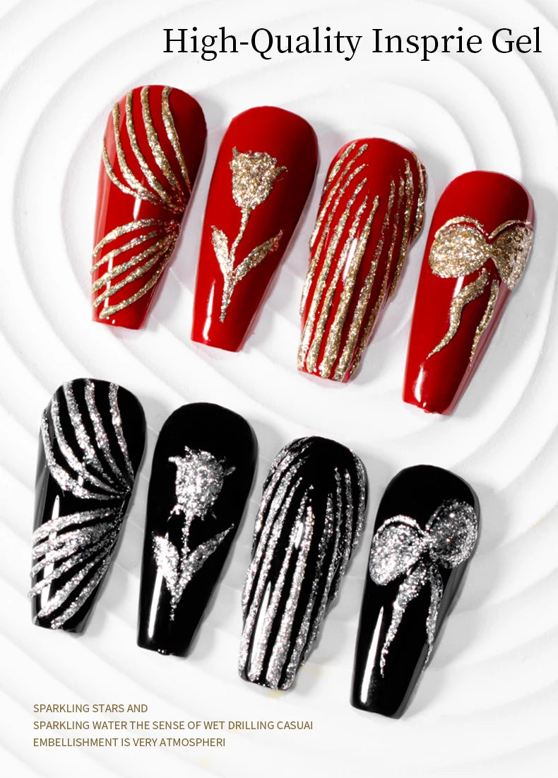 RSNAIL Esmalte de Uñas en Gel Platino Sin Capa Pegajosa 8g, Gel Metálico Brillante Dorado y Plateado para Delineado, Delineador para Dibujo Francés, Arte de Uñas DIY