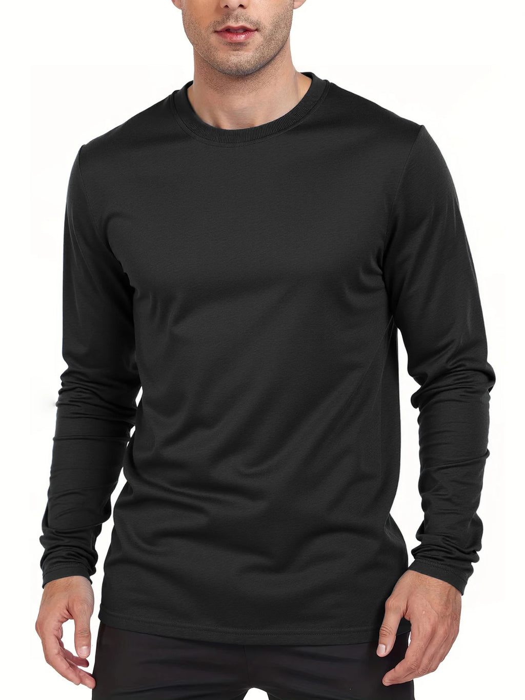 Camisetas de manga larga para hombre, camisetas informales con cuello redondo que absorben la humedad, camisetas deportivas cómodas y versátiles para hombre