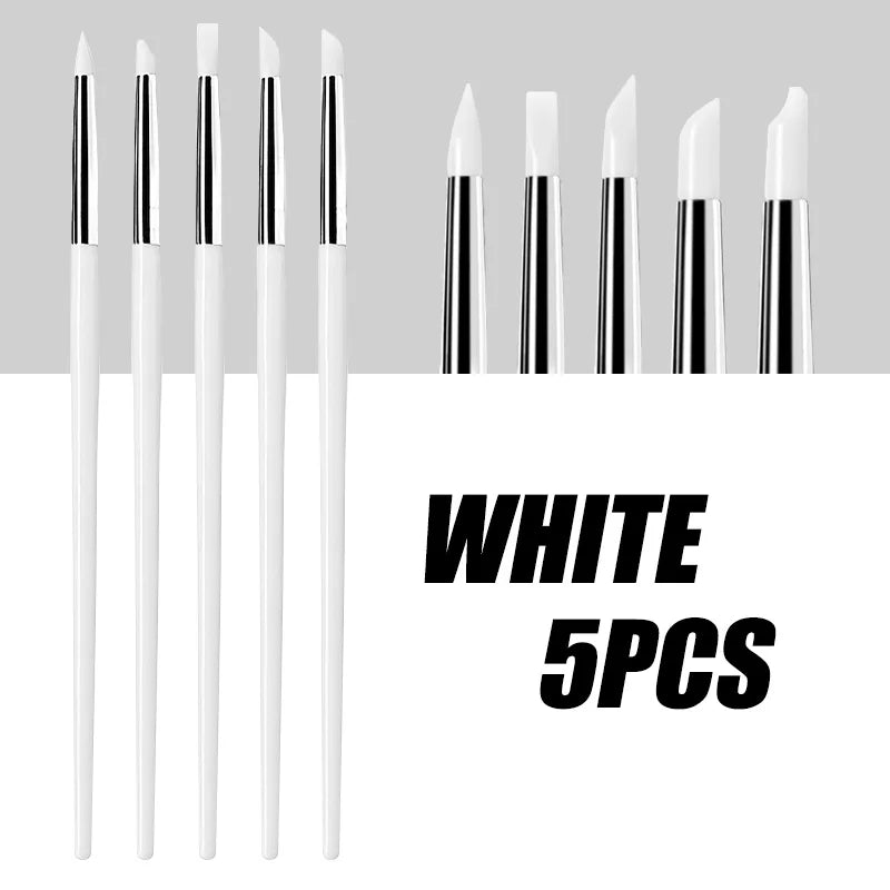 Juego de 5 Pinceles de Silicona para Uñas, Esmalte de Gel UV, Pincel para Puntos 3D, Herramientas Profesionales para Manicura DIY