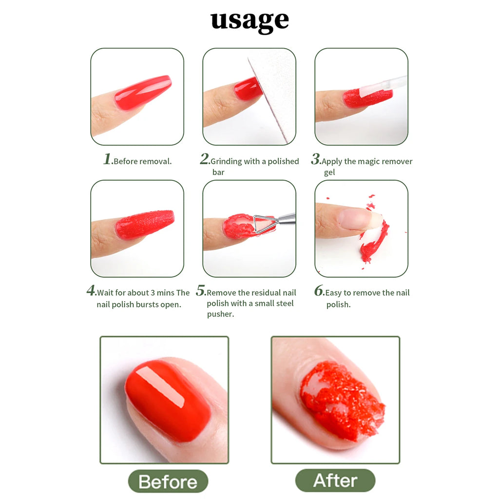 1/2 piezas/juego de removedor mágico de uñas con herramienta de extracción que elimina rápida y fácilmente el esmalte de uñas en gel y el gel de poliuretano sin dañar las uñas