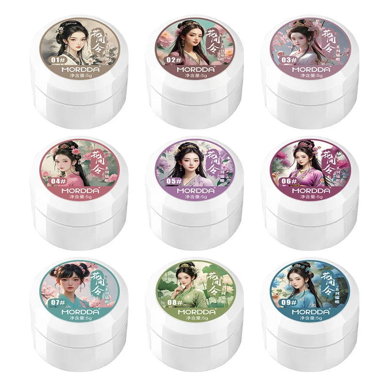 5 g/botella de Gel de ojo de gato para uñas de luz de luna blanca, esmalte de Gel satinado magnético, barniz de manicura de fototerapia con purpurina en remojo de 9 colores
