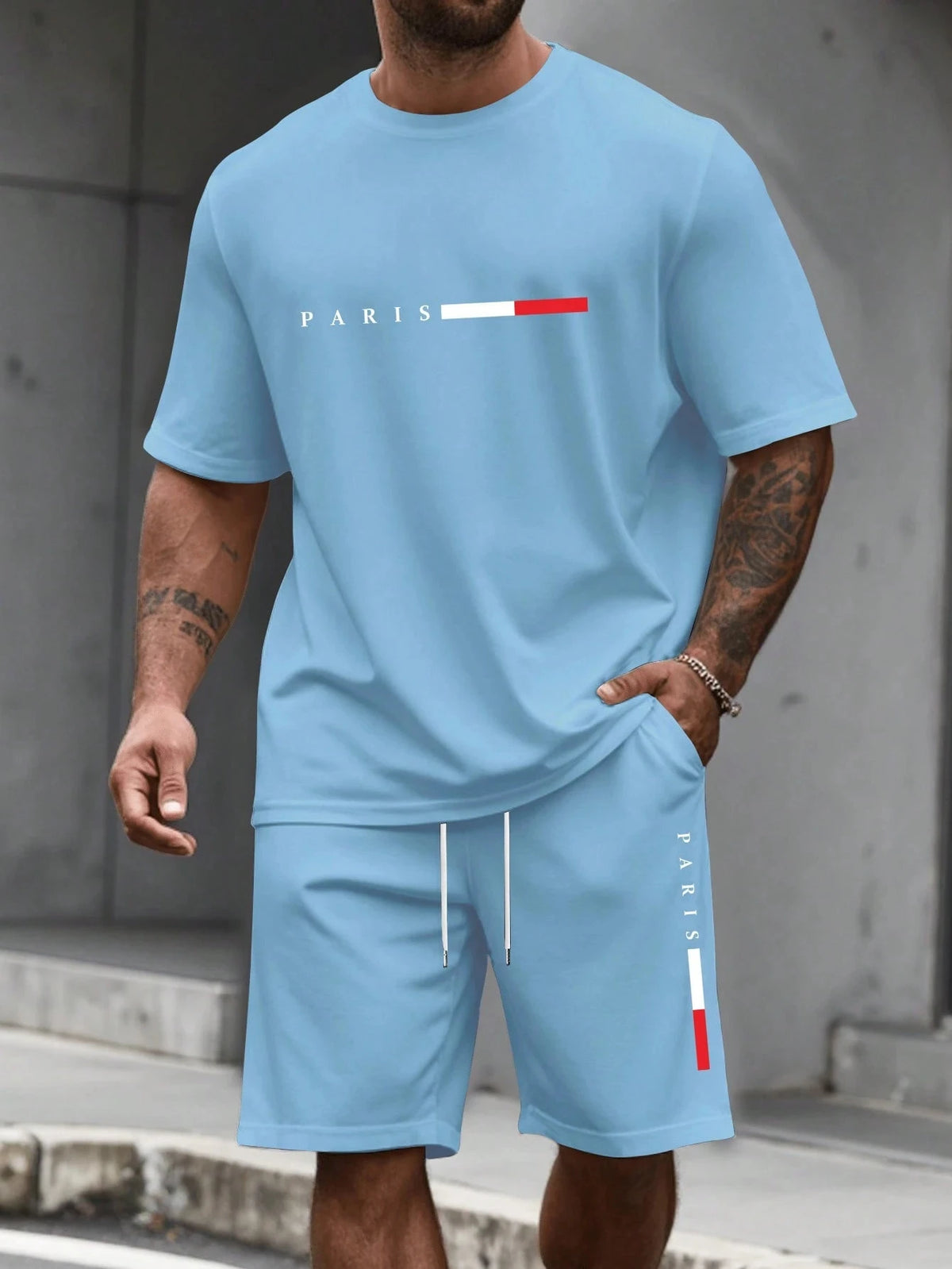 Conjunto Deportivo para Hombre de 2 Piezas  Conjunto de Camiseta de Manga Corta con Cuello Redondo y Pantalones Cortos para Hombre, Traje Deportivo, Camisetas de Talla Grande, Ropa Masculina, Camiseta de Verano