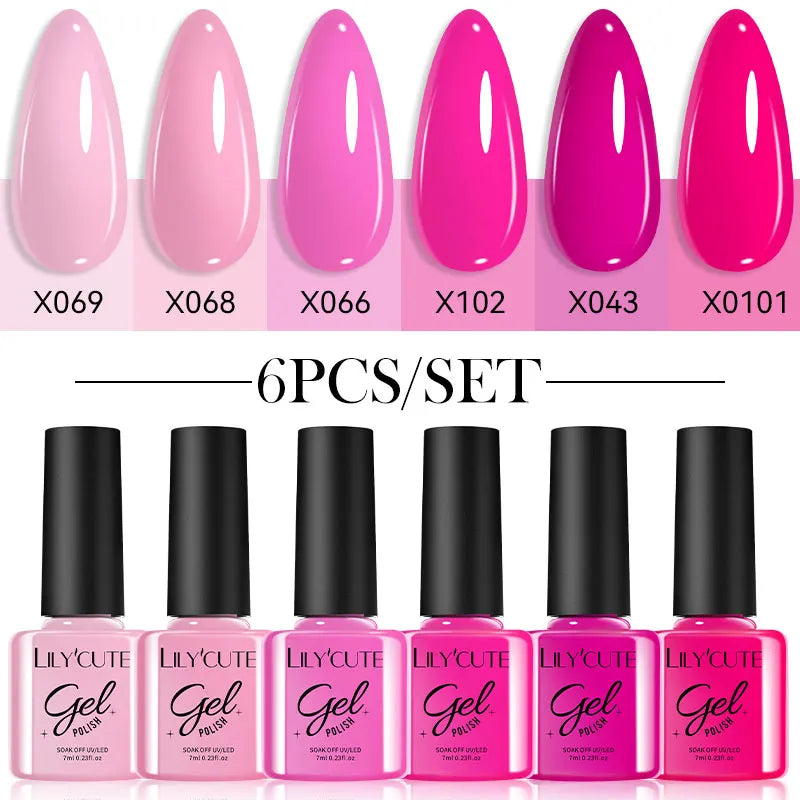 LILYCUTE-Juego de esmaltes en Gel para uñas, barniz semipermanente para manicura UV, serie café, 125 colores, 7ml, 6 unidades por Set