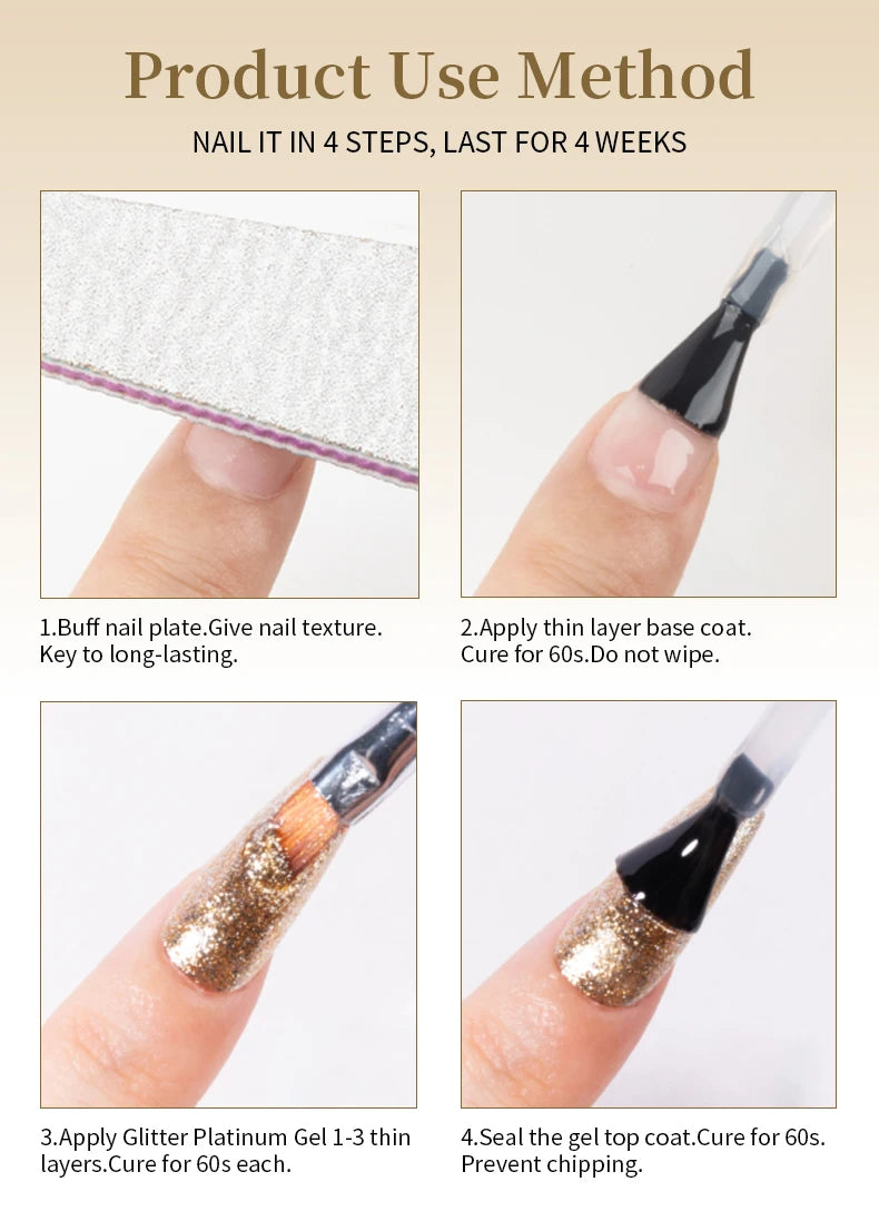 RSNAIL Esmalte de Uñas en Gel Platino Sin Capa Pegajosa 8g, Gel Metálico Brillante Dorado y Plateado para Delineado, Delineador para Dibujo Francés, Arte de Uñas DIY