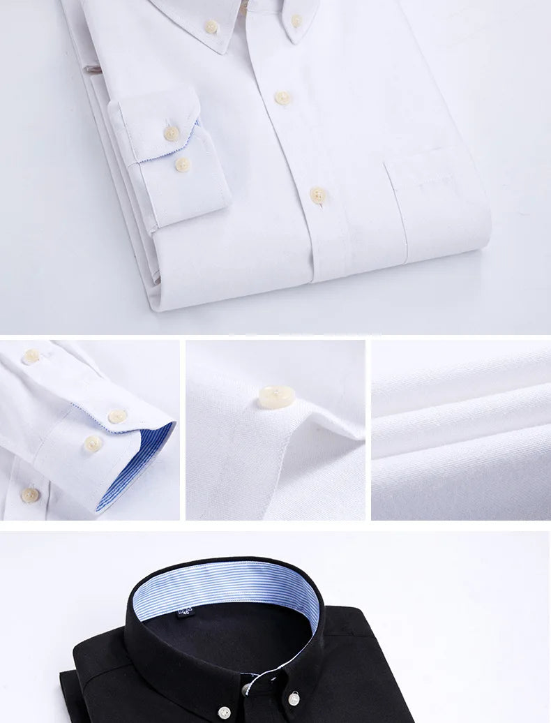 Camisa de Manga Larga para Hombre, Primavera, Verano, Otoño, Invierno, Oxford, Tejido Oxford, Corte Slim, Sin Plancha, Cómoda, Suave, Informal, a la Moda, Sencilla, para el Trabajo