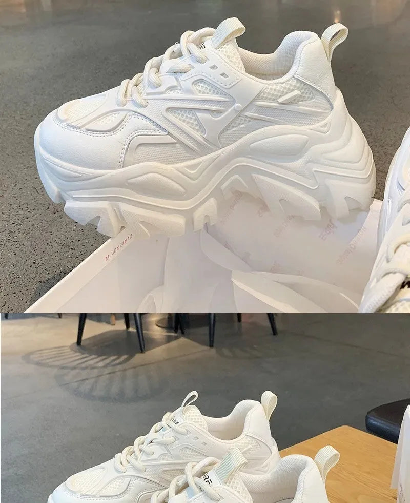 Nuevos zapatos deportivos de plataforma a la moda para mujer, zapatillas gruesas informales negras de verano 20224, zapatos de plataforma de cuero de malla para mujer