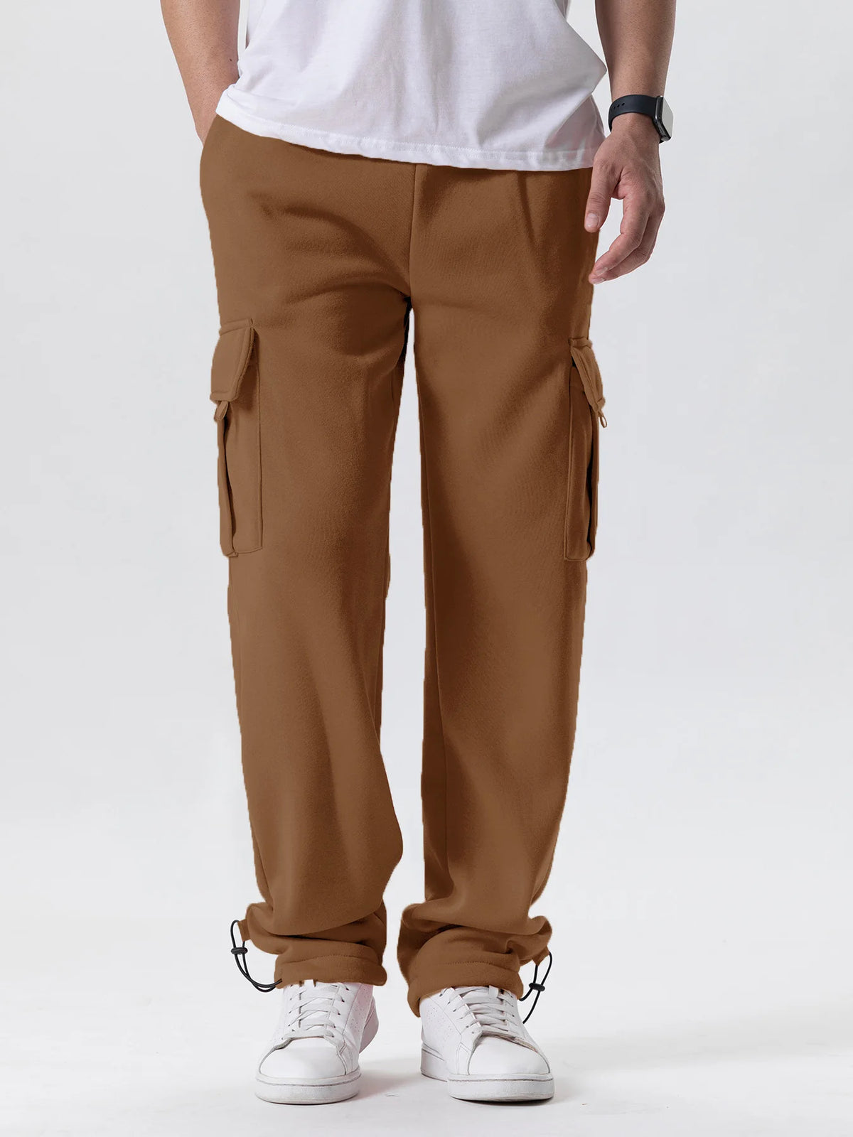Pantalones de chándal de Ajuste Recto para hombre, ropa de calle para deportes y Joggers, pantalones largos holgados de gran tamaño con cordón, pantalones con múltiples bolsillos