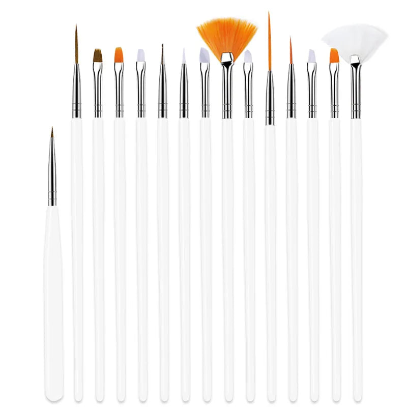 Juego de pinceles para decoración de uñas, 20/15 unidades, polvo líquido para manicura, tallado, esmalte de uñas en Gel UV, pluma de pintura, herramienta de construcción de extensión acrílica para uñas