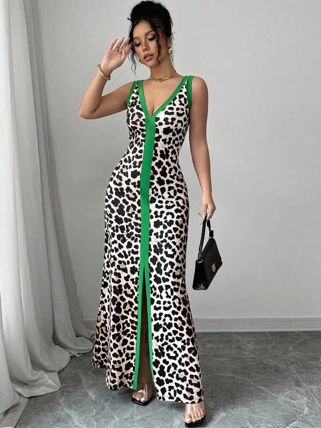 Vestido elegante de manga larga para mujer, vestido midi informal de corte A con dobladillo con volantes, moda de primavera y otoño, ropa de mujer