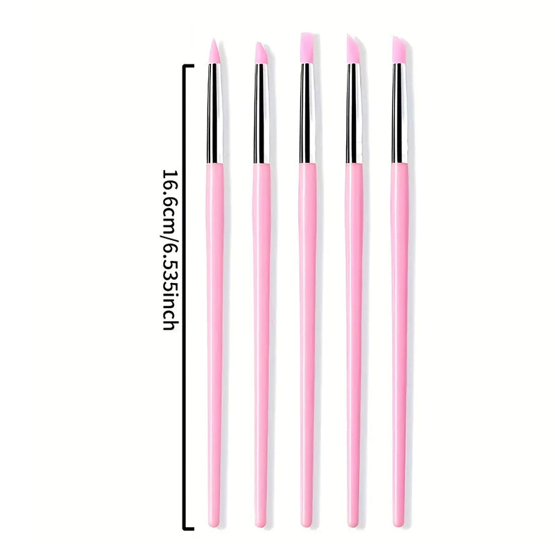 Juego de 5 Pinceles de Silicona para Uñas, Esmalte de Gel UV, Pincel para Puntos 3D, Herramientas Profesionales para Manicura DIY