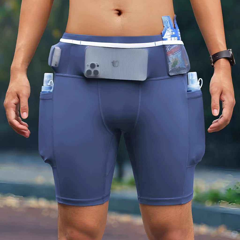 Pantalones Cortos de Running para Hombre con Riñonera, Compresión, Mallas Deportivas para Yoga, Fitness, Deporte al Aire Libre, Secado Rápido