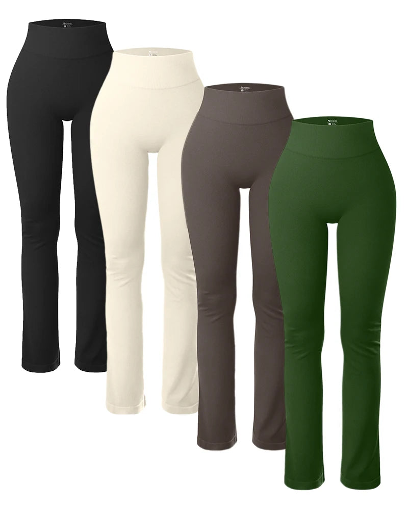 Leggings Sólidos para Mujer, Pantalones de Yoga de Punto Sin Costuras, Pantalones Acampanados, Leggings Deportivos Casuales Ajustados de Cintura Alta con Efecto Levanta Glúteos