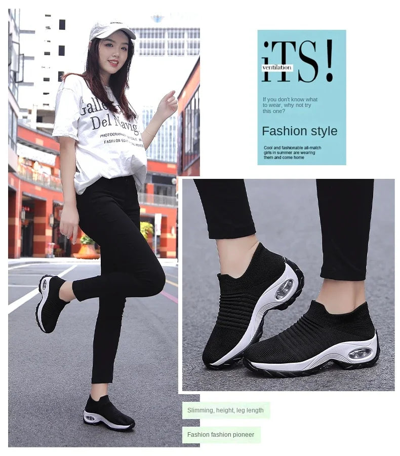 Zapatillas de deporte para mujer, moda de verano, zapatos deportivos informales negros, malla transpirable, ligero, cojín de aire, calzado antideslizante para correr