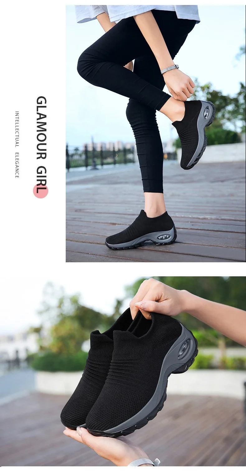 Zapatillas de deporte para mujer, moda de verano, zapatos deportivos informales negros, malla transpirable, ligero, cojín de aire, calzado antideslizante para correr