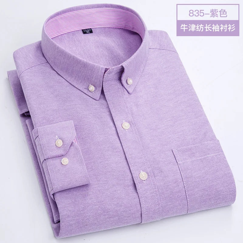 Camisa de Manga Larga para Hombre, Primavera, Verano, Otoño, Invierno, Oxford, Tejido Oxford, Corte Slim, Sin Plancha, Cómoda, Suave, Informal, a la Moda, Sencilla, para el Trabajo