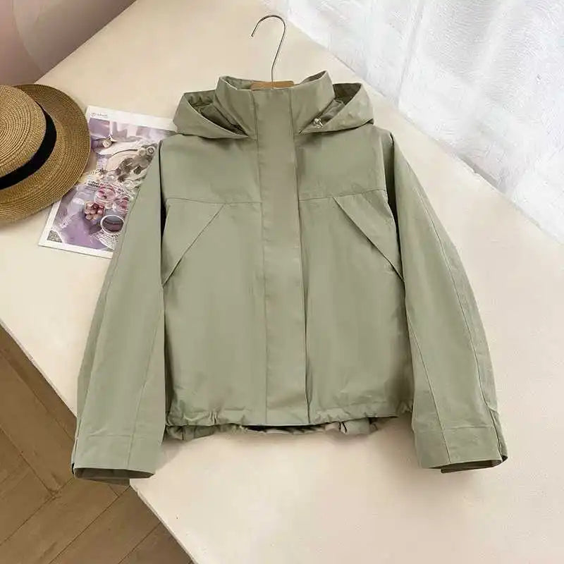 Chaqueta Cortavientos de Primavera y Otoño para Mujer, Chaqueta con Capucha de Alta Calidad, Chaqueta con Cuello Alto, Abrigo Urbano para Mujer
