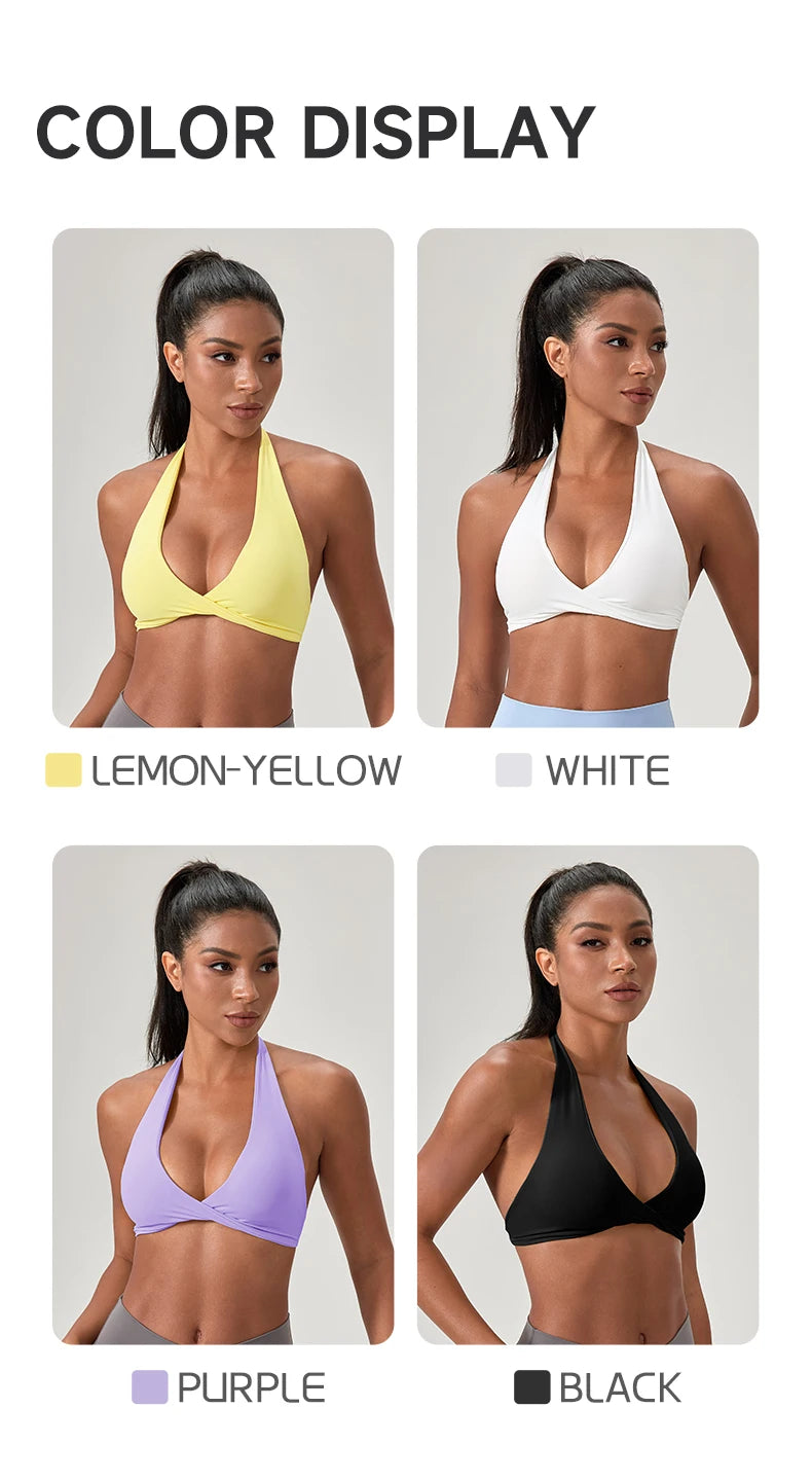 Sujetador deportivo de yoga para mujer, cuello halter con diseño de espalda elegante, sujetador de gimnasio sexy para correr, sujetadores deportivos de fitness