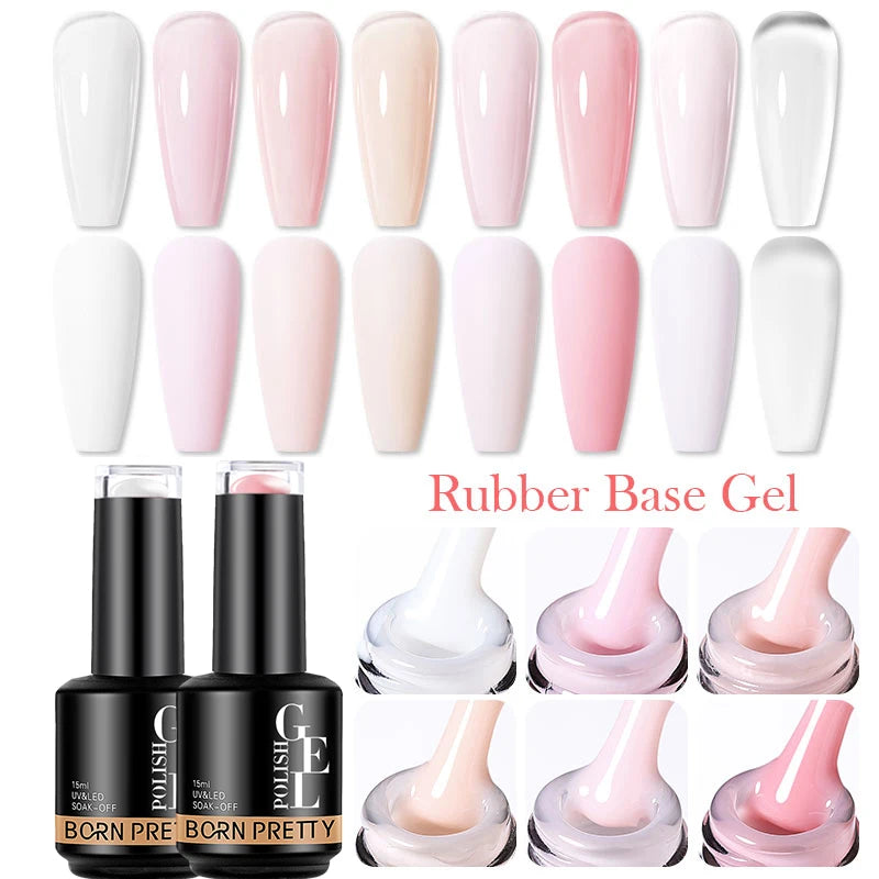 BORN PRETTY-esmalte de uñas en Gel con Base de goma, color rosa lechoso, brillo, barniz semipermanente de 15ml, Gel LED UV autonivelante