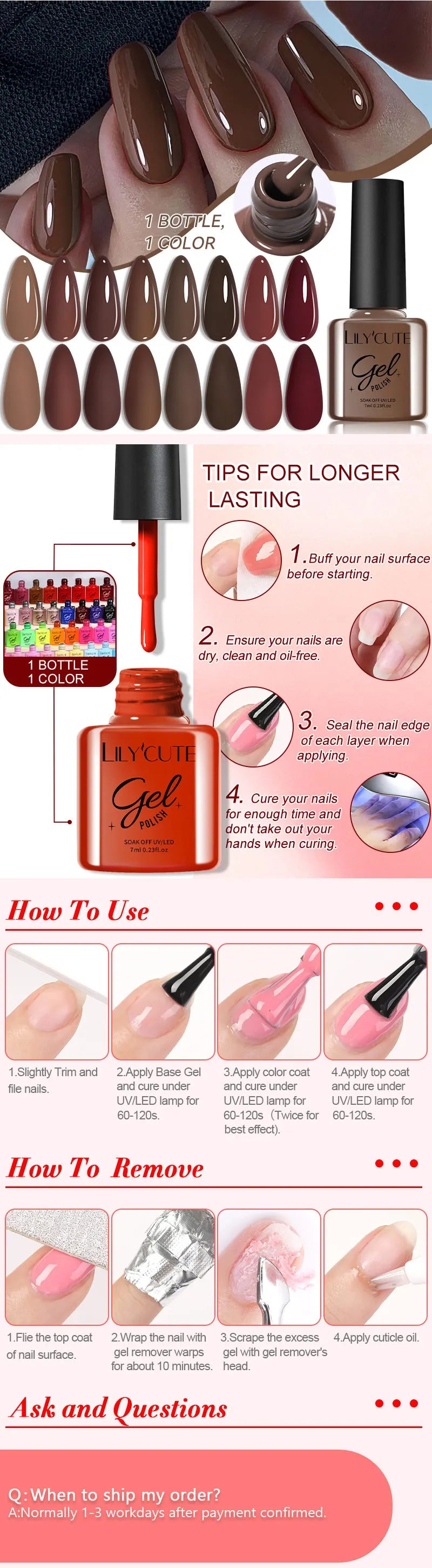 LILYCUTE-Juego de esmaltes en Gel para uñas, barniz semipermanente para manicura UV, serie café, 125 colores, 7ml, 6 unidades por Set