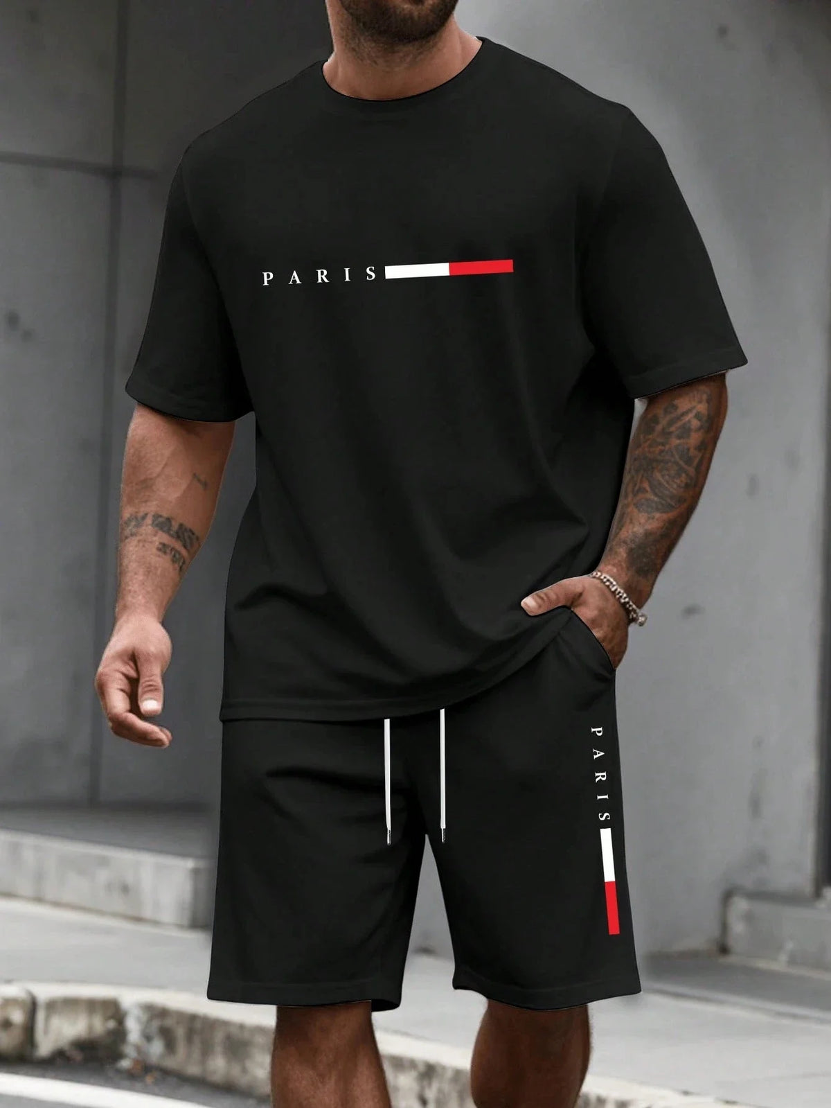Conjunto Deportivo para Hombre de 2 Piezas  Conjunto de Camiseta de Manga Corta con Cuello Redondo y Pantalones Cortos para Hombre, Traje Deportivo, Camisetas de Talla Grande, Ropa Masculina, Camiseta de Verano