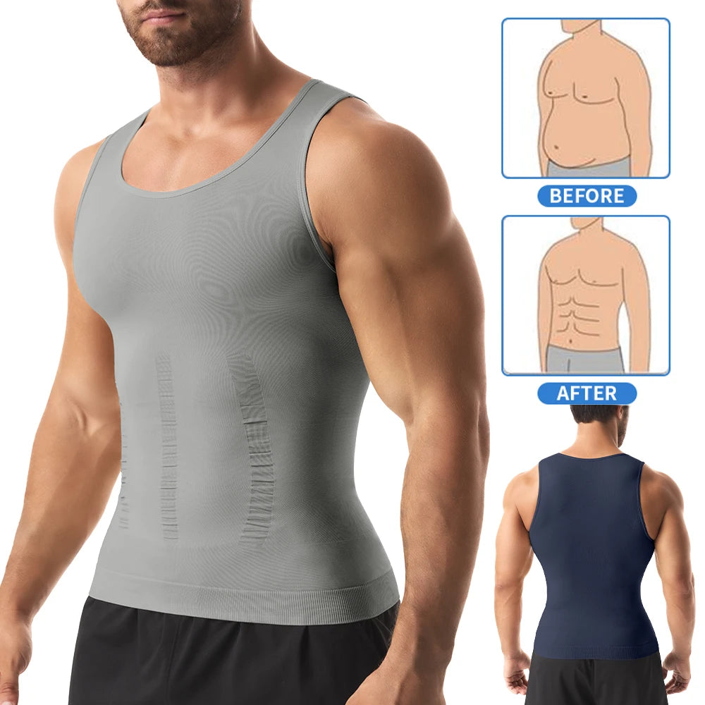Camisa de compresión para hombre para moldeador de cuerpo, chaleco adelgazante, ropa interior ajustada para abdomen, camiseta sin mangas