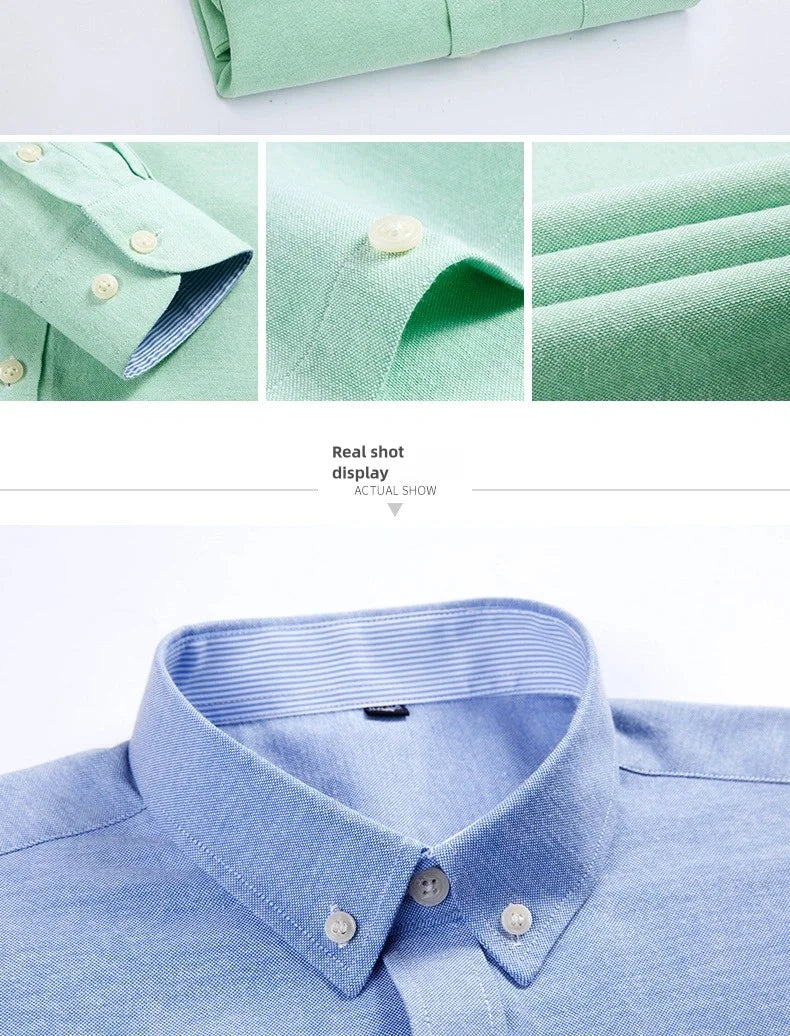 Camisa de Manga Larga para Hombre, Primavera, Verano, Otoño, Invierno, Oxford, Tejido Oxford, Corte Slim, Sin Plancha, Cómoda, Suave, Informal, a la Moda, Sencilla, para el Trabajo