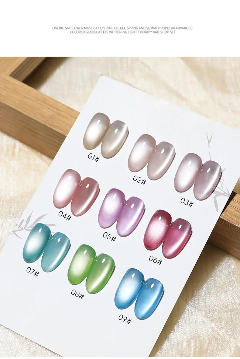5 g/botella de Gel de ojo de gato para uñas de luz de luna blanca, esmalte de Gel satinado magnético, barniz de manicura de fototerapia con purpurina en remojo de 9 colores